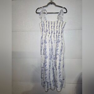 Crystal Doll White Maxi Dress with Blue Floral Print
